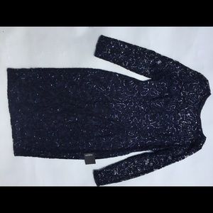Marina Navy Sequined Long Sleeve Lace Dress - NWT